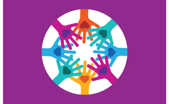 colorful hands together