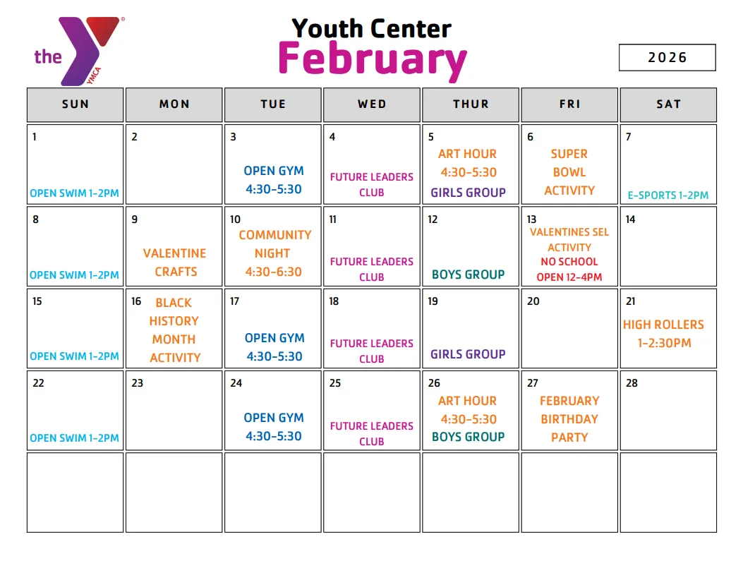 Youth Center February Calendar of Events